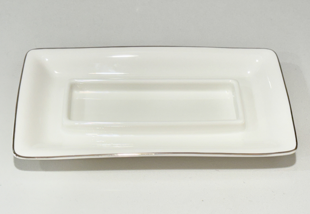 Waterford Lismore China Corn Dish Tray Platinum Trim Fine Bone White England Vtg